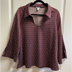 Cato Geometric Retro Floral Collared Flared Sleeve Blouse size XL